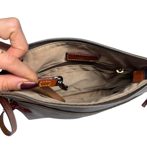 Vintage Dooney & Bourke Grey Nylon Crossbody Bag Leather Trim - Picture 15 of 17